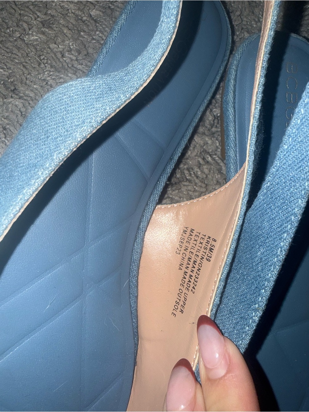 BCBGeneration Denim Blue Pointed Slingback Flats with Rhinestone Bow - Picture 4 of 5